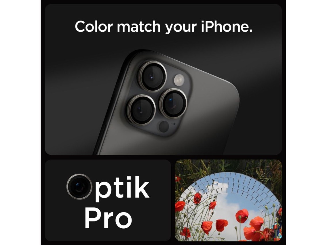 Protetor de câmera Spigen Optik.tR EZ Fit para iPhone 14 Pro / Pro Max / 15 Pro / Pro Max - Titânio