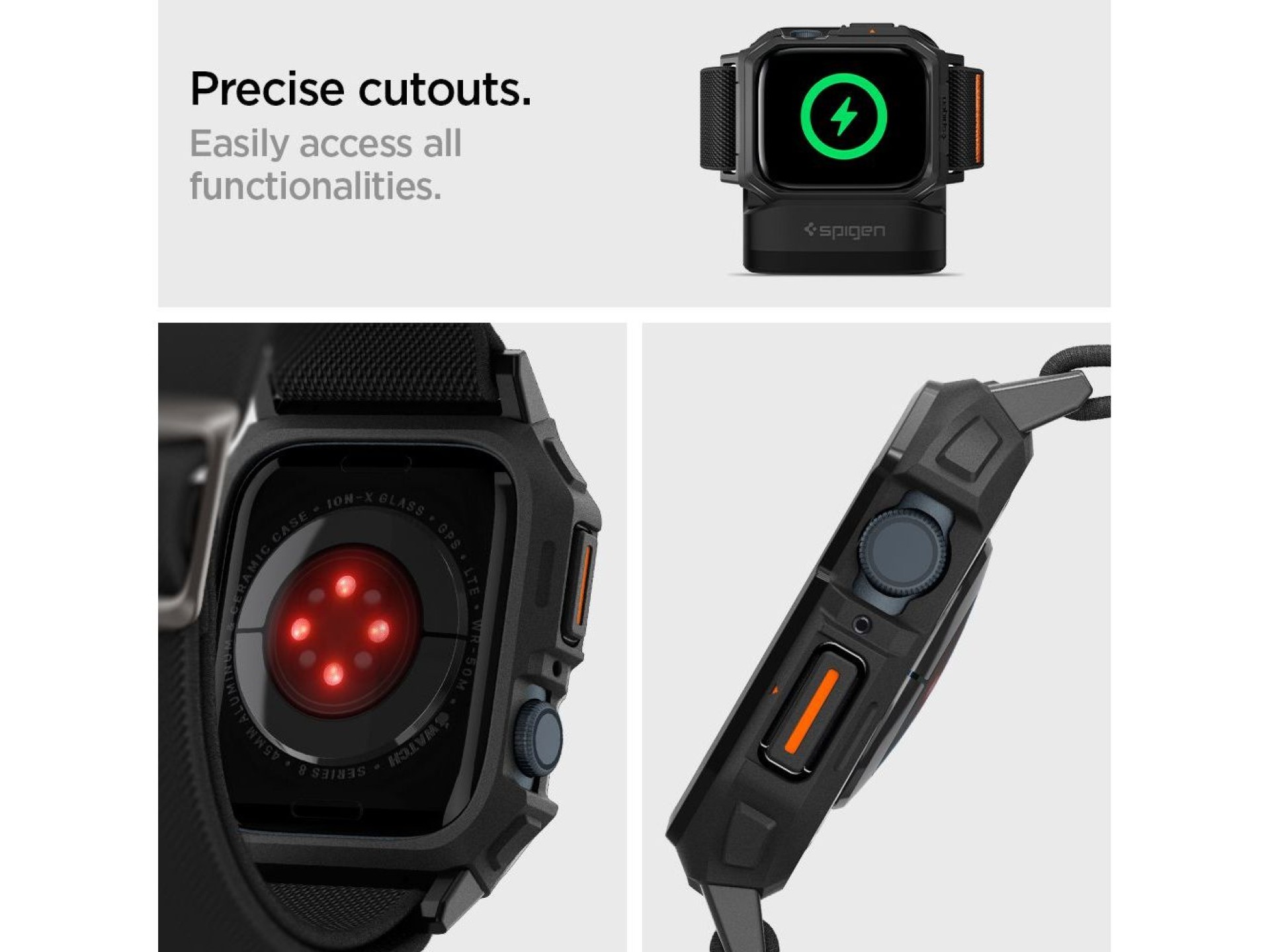 Funda Spigen Lite Fit Pro con correa para Apple Watch 4 / 5 / 6 / 7 / 8 / 9 / SE (44 / 45 mm) - Negr