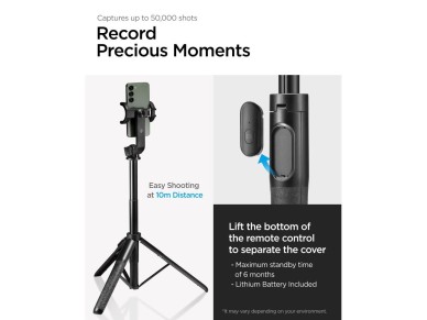 Spigen S560W Bluetooth Selfie Stick with Tripod - Black