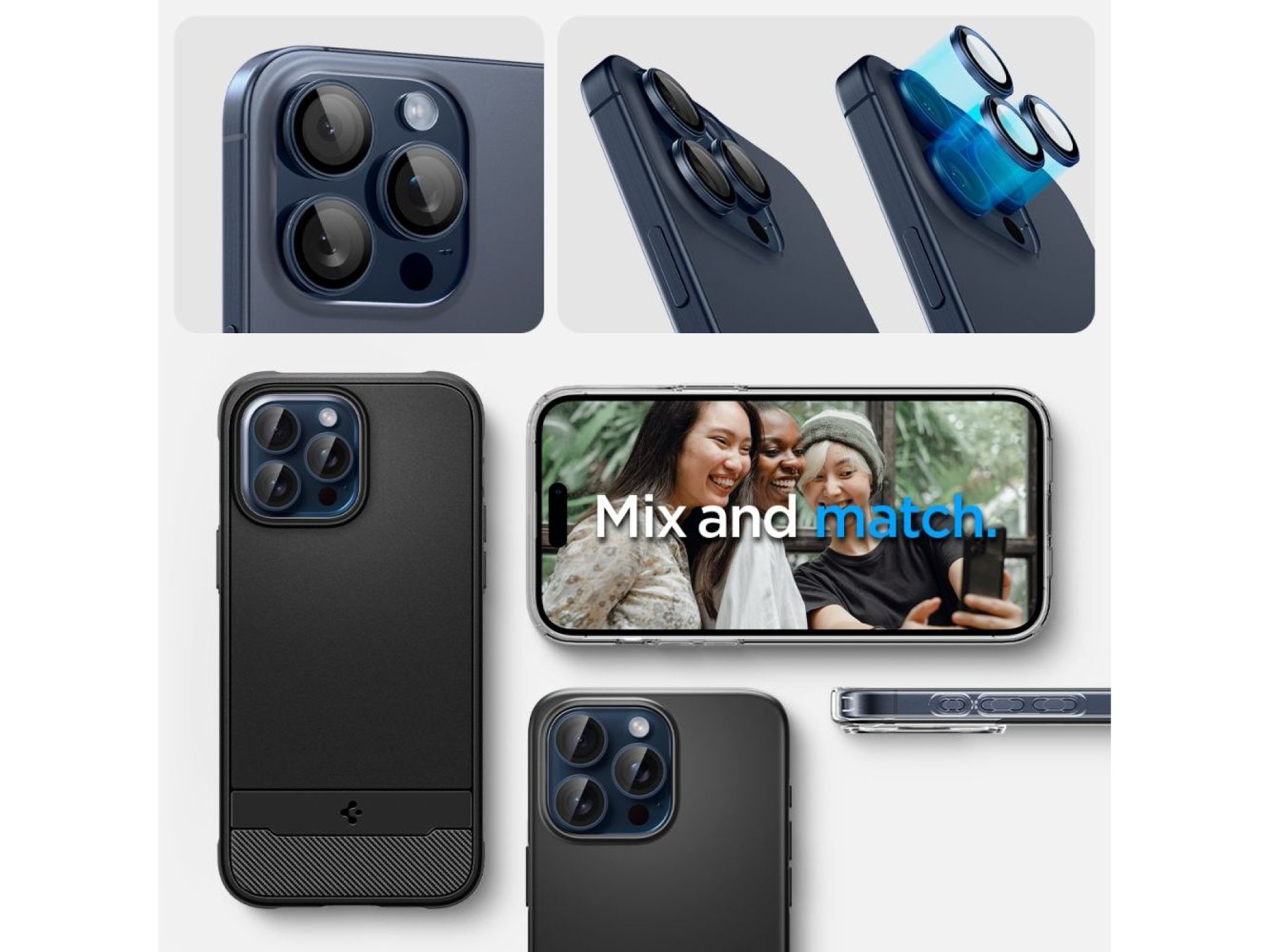 Protector de cámara Spigen Optik.tR EZ Fit para iPhone 14 Pro / Pro Max / 15 Pro / Pro Max - Azul ti