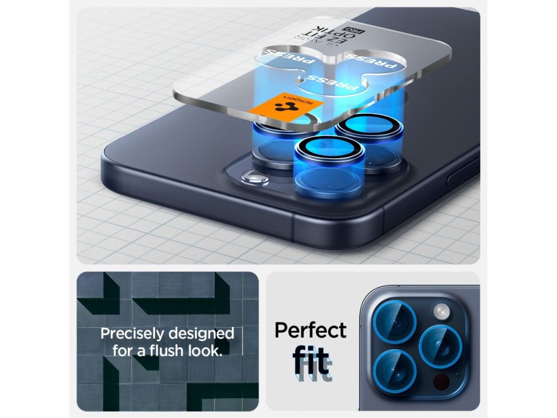 Protector de cámara Spigen Optik.tR EZ Fit para iPhone 14 Pro / Pro Max / 15 Pro / Pro Max - Azul ti