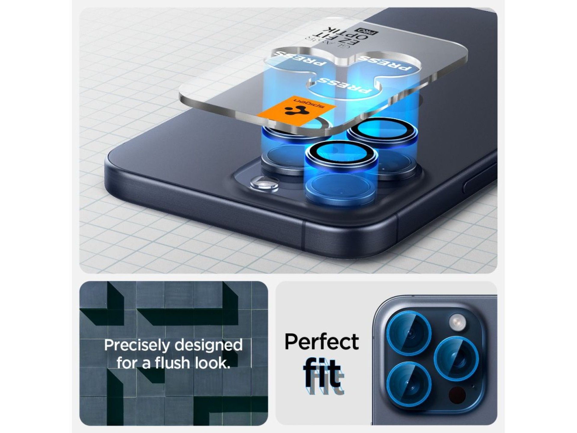 Protector de cámara Spigen Optik.tR EZ Fit para iPhone 14 Pro / Pro Max / 15 Pro / Pro Max - Azul ti