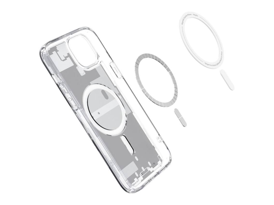 Capa Spigen Ultra Hybrid Mag com MagSafe para iPhone 15 Plus - Branca (Estampa Zero One)