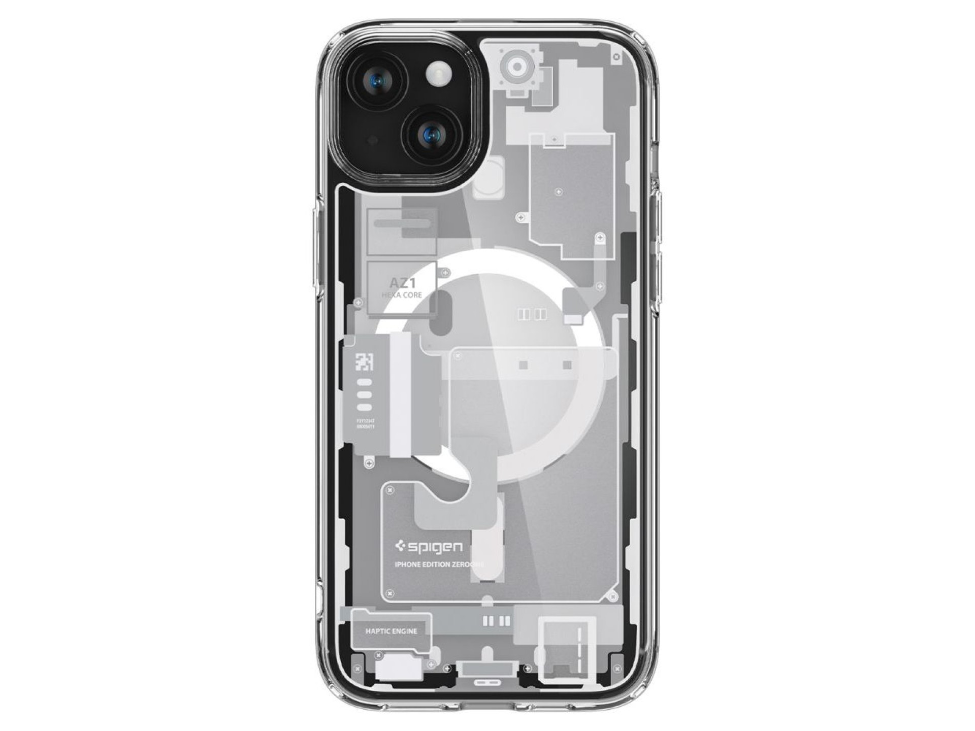 Capa Spigen Ultra Hybrid Mag com MagSafe para iPhone 15 Plus - Branca (Estampa Zero One)
