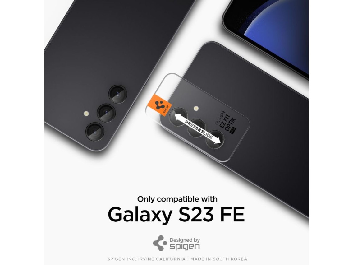 Protector de cámara Spigen Glas.tR EZ Fit Optik para Samsung Galaxy S23 FE - Negro, 2 unidades.