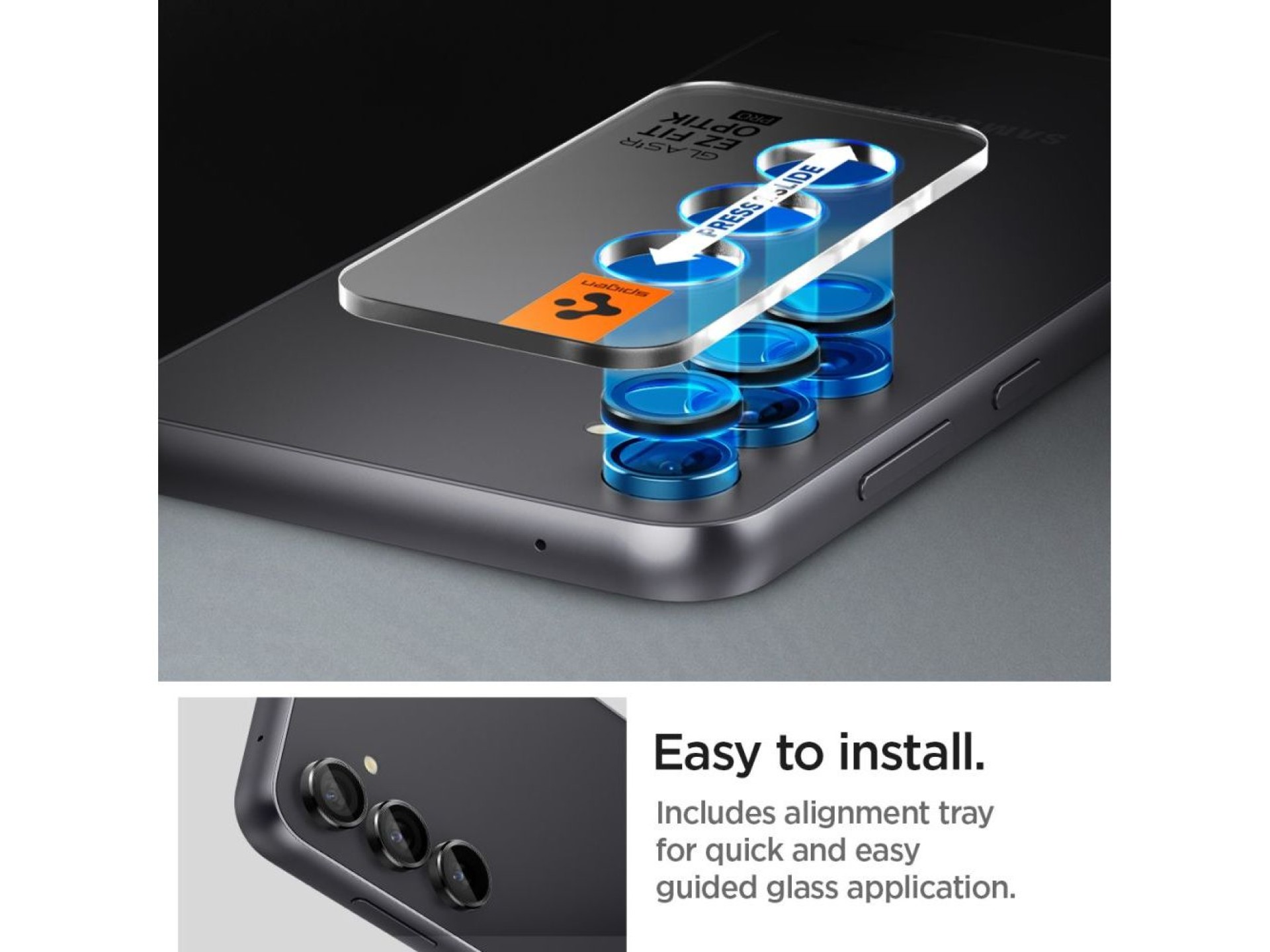 Protector de cámara Spigen Glas.tR EZ Fit Optik para Samsung Galaxy S23 FE - Negro, 2 unidades.