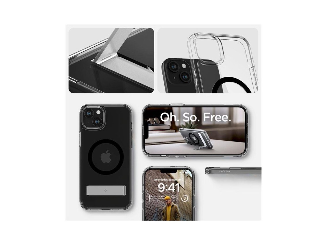 Capa Spigen Ultra Hybrid S MagSafe com suporte para iPhone 15 - Preta