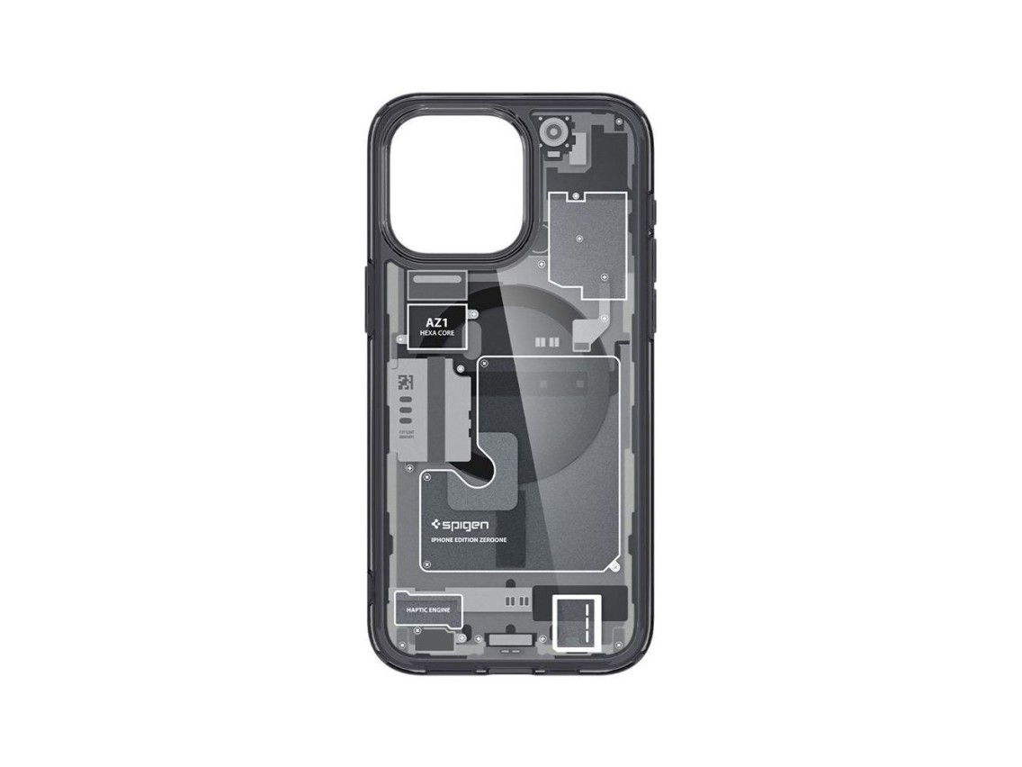 Capa Spigen Ultra Hybrid Mag com MagSafe para iPhone 15 Pro - Cinza Escuro (Padrão Zero One)