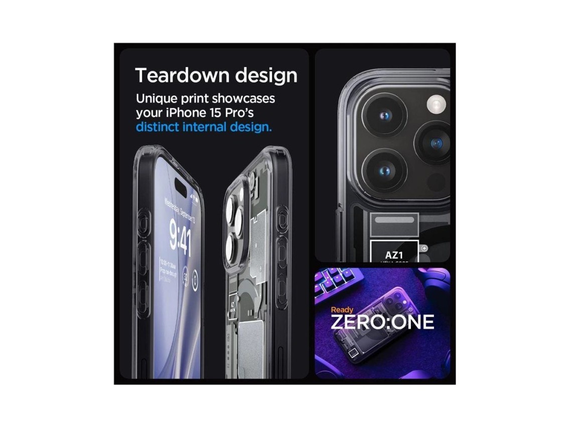 Capa Spigen Ultra Hybrid Mag com MagSafe para iPhone 15 Pro - Cinza Escuro (Padrão Zero One)