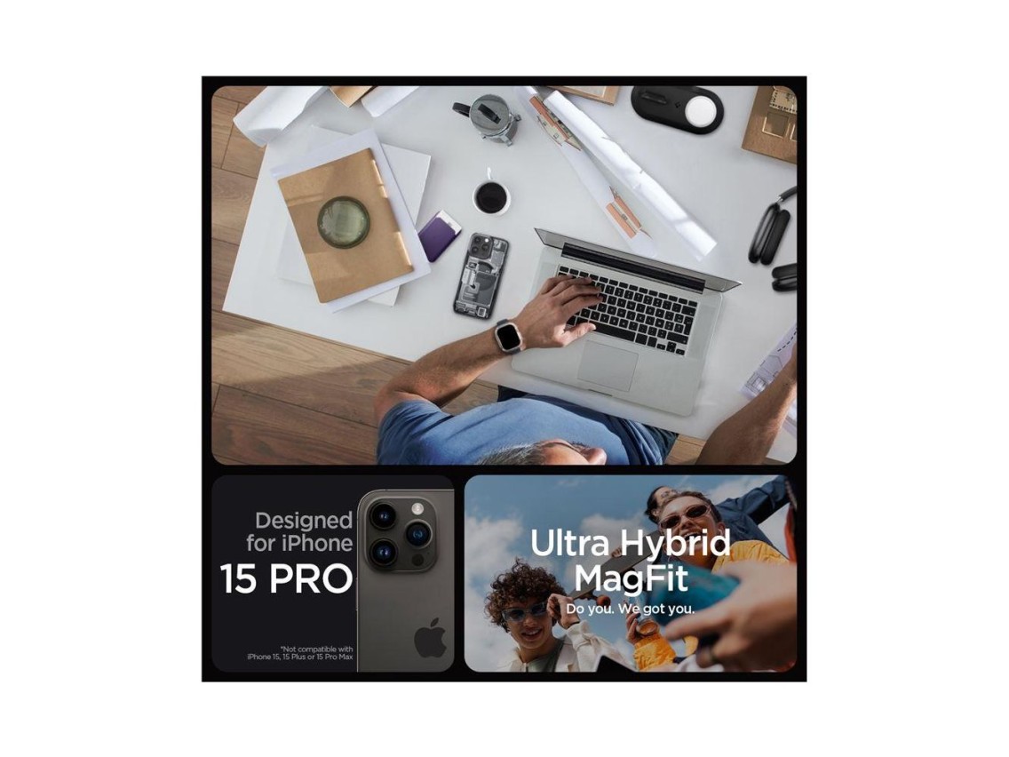 Capa Spigen Ultra Hybrid Mag com MagSafe para iPhone 15 Pro - Cinza Escuro (Padrão Zero One)
