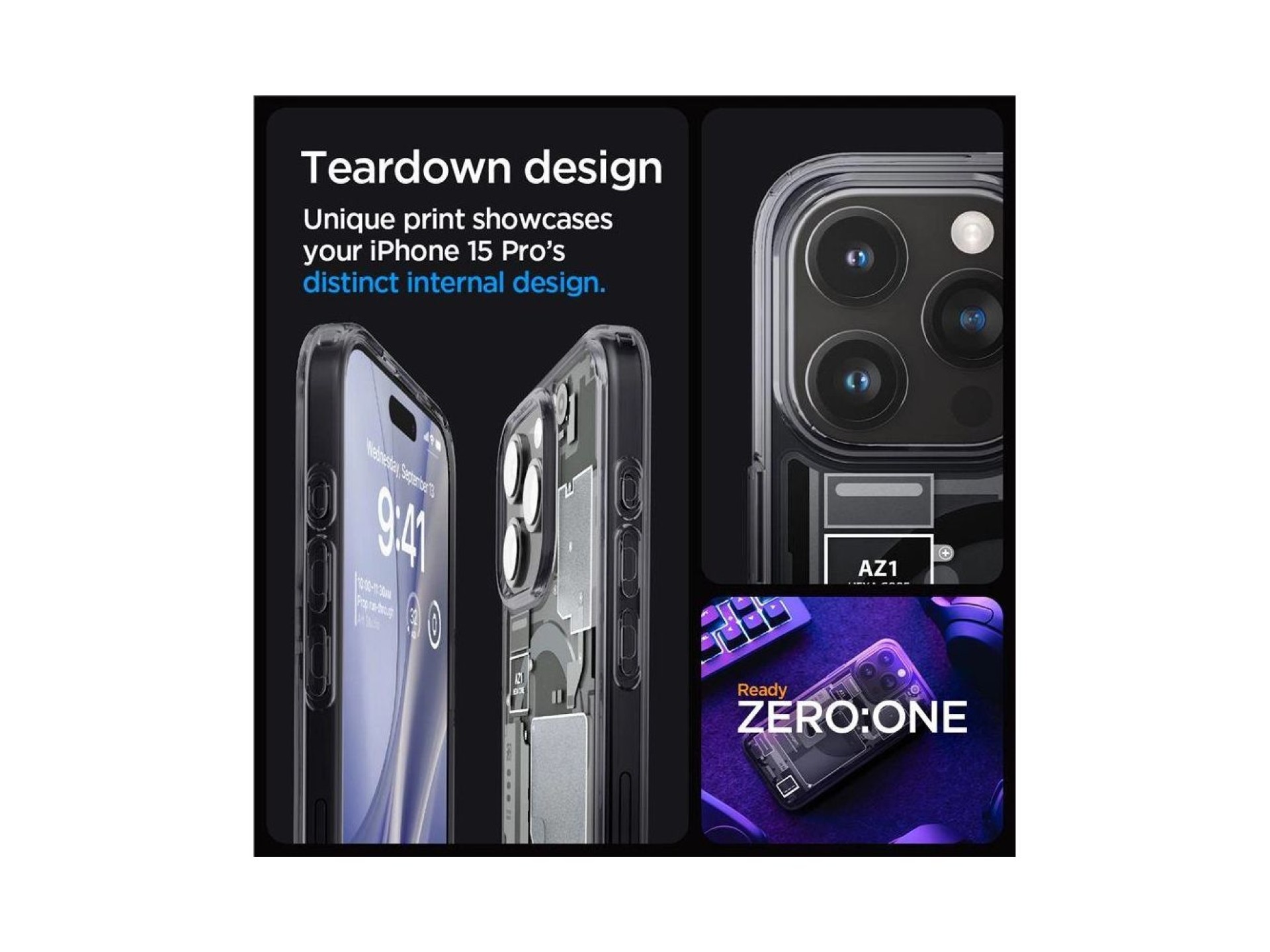 Capa Spigen Ultra Hybrid Mag com MagSafe para iPhone 15 Pro - Cinza Escuro (Padrão Zero One)