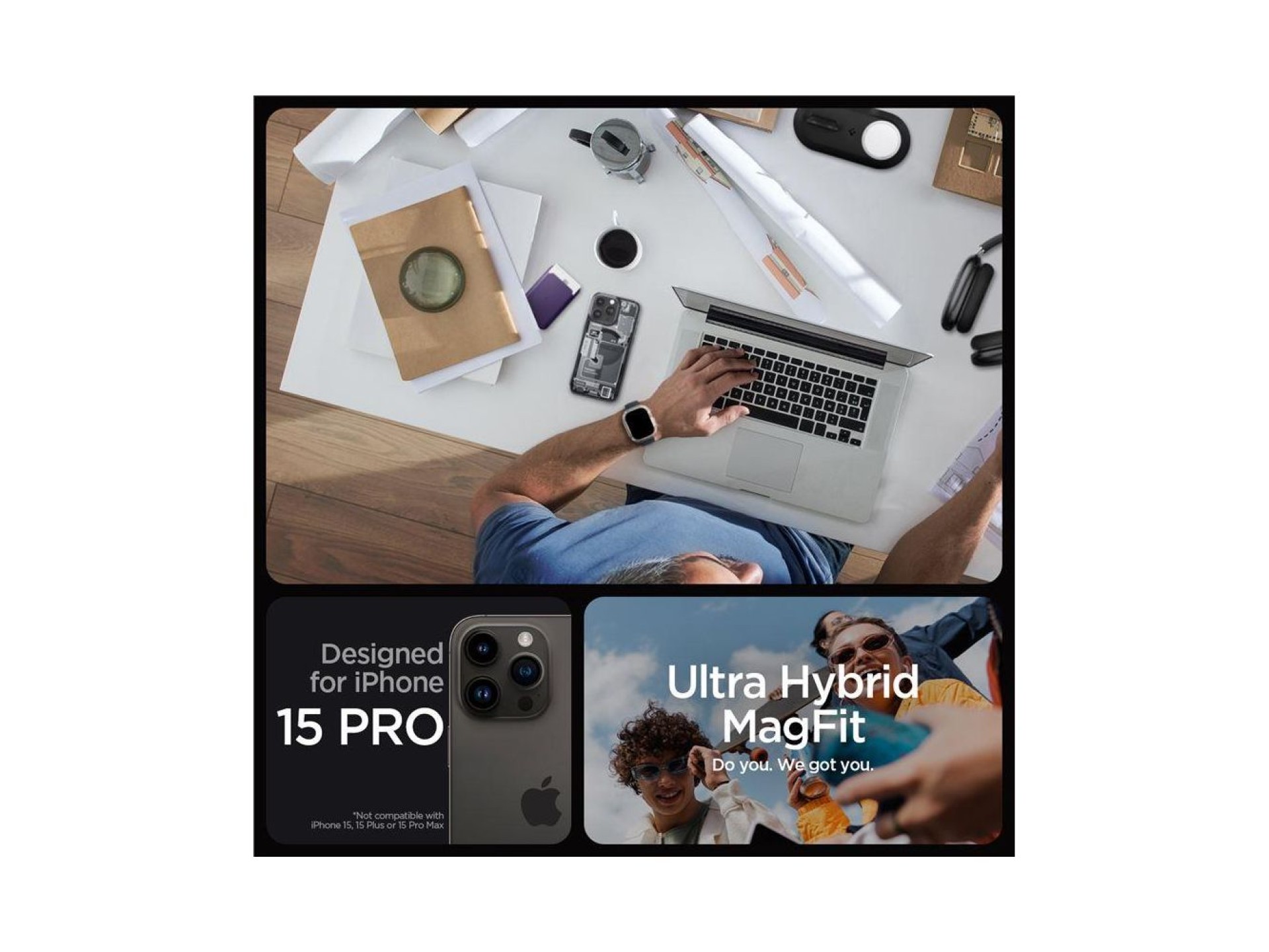 Capa Spigen Ultra Hybrid Mag com MagSafe para iPhone 15 Pro - Cinza Escuro (Padrão Zero One)