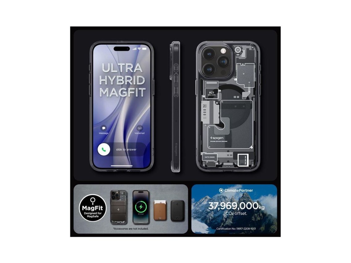 Capa Spigen Ultra Hybrid Mag com MagSafe para iPhone 15 Pro - Cinza Escuro (Padrão Zero One)
