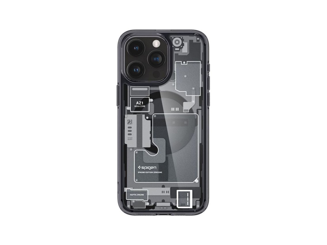 Capa Spigen Ultra Hybrid Mag com MagSafe para iPhone 15 Pro - Cinza Escuro (Padrão Zero One)