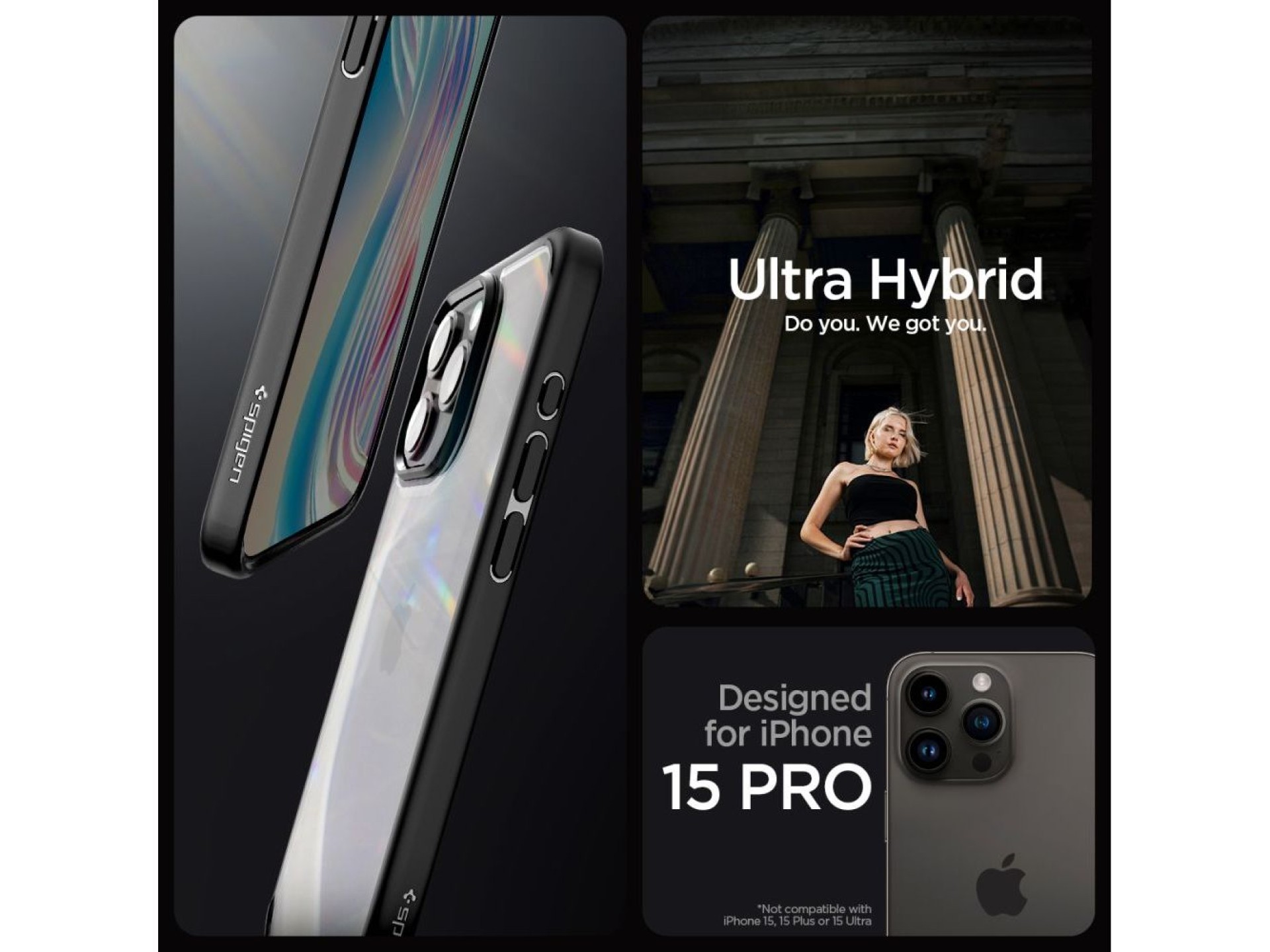 Spigen Ultra Hybrid iPhone 15 Pro Case - Matte Black