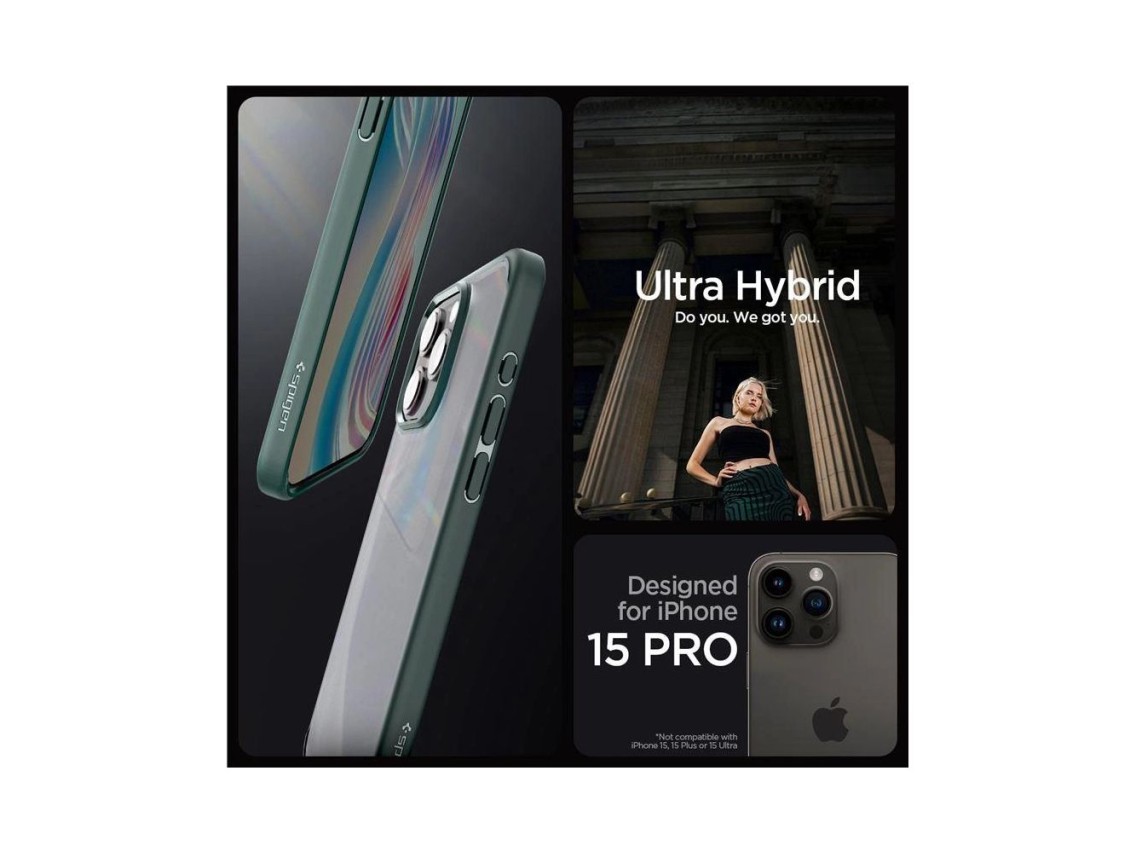 Capa Spigen Ultra Hybrid para iPhone 15 Pro - Verde Escuro