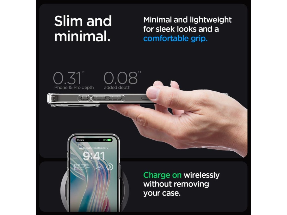 Capa Spigen Ultra Hybrid para iPhone 15 Pro - Transparente Fosca