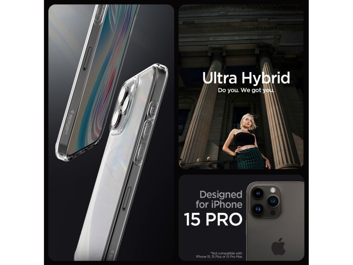 Capa Spigen Ultra Hybrid para iPhone 15 Pro - Transparente Fosca