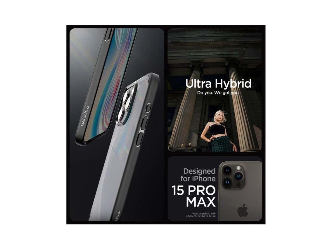 Funda Spigen Ultra Hybrid para iPhone 15 Pro Max - Transparente negra