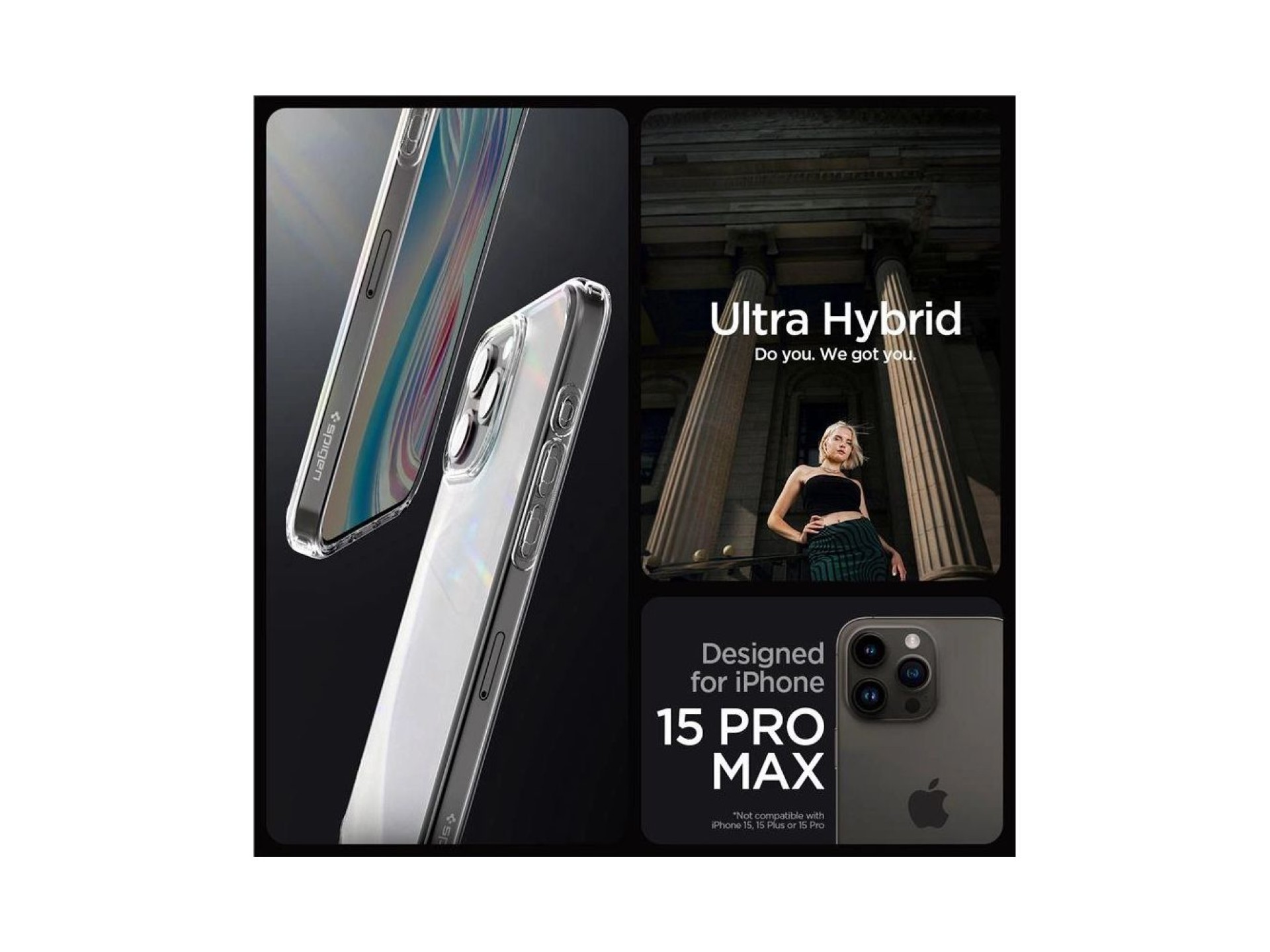 Capa Spigen Ultra Hybrid para iPhone 15 Pro Max - Transparente Fosca
