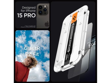Protector de pantalla de vidrio templado Spigen Glas.tR EZ Fit FC para iPhone 15 Pro - Negro, 2 unid
