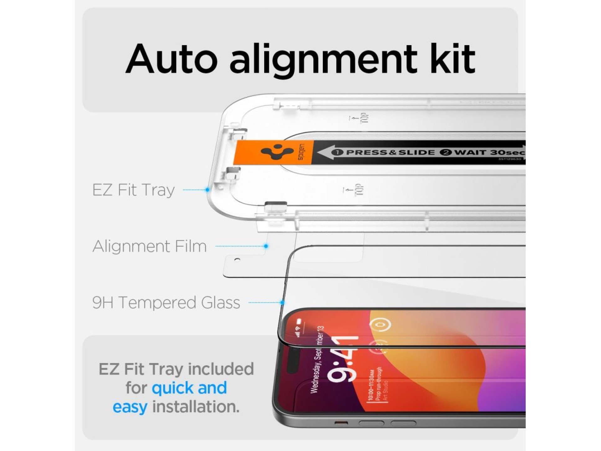 Protector de pantalla de vidrio templado Spigen Glas.tR EZ Fit FC para iPhone 15 Plus - Negro
