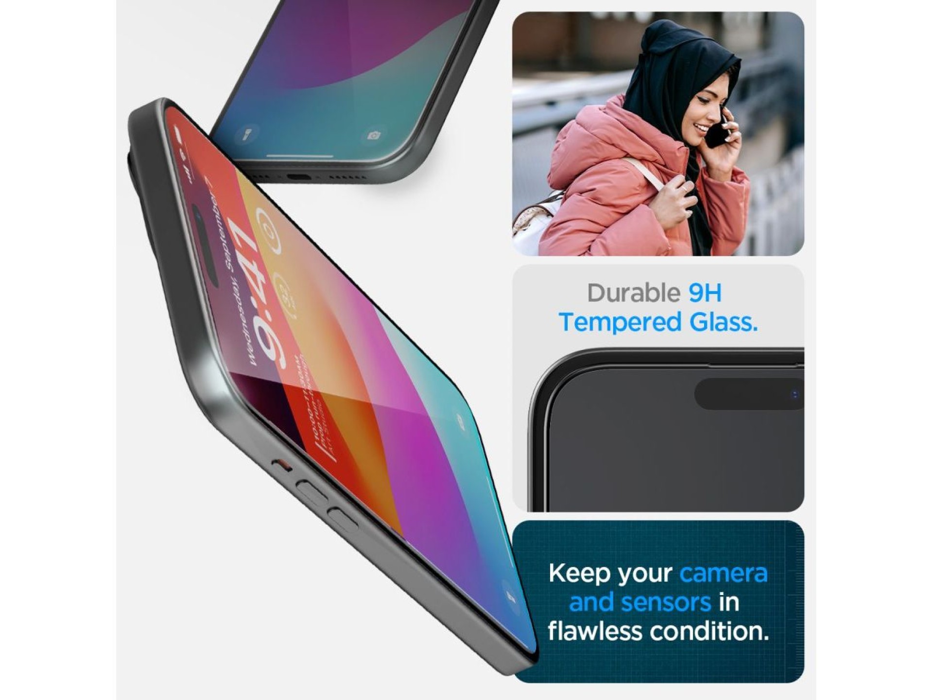 Protector de pantalla de vidrio templado Spigen Glas.tR EZ Fit FC para iPhone 15 Plus - Negro