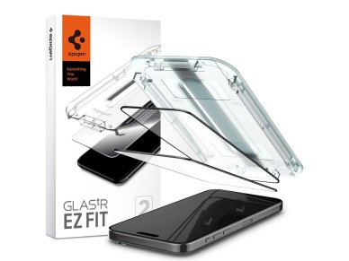 Protector de pantalla de vidrio templado Spigen Glas.tR EZ Fit FC para iPhone 15 Pro - Negro, 2 unid
