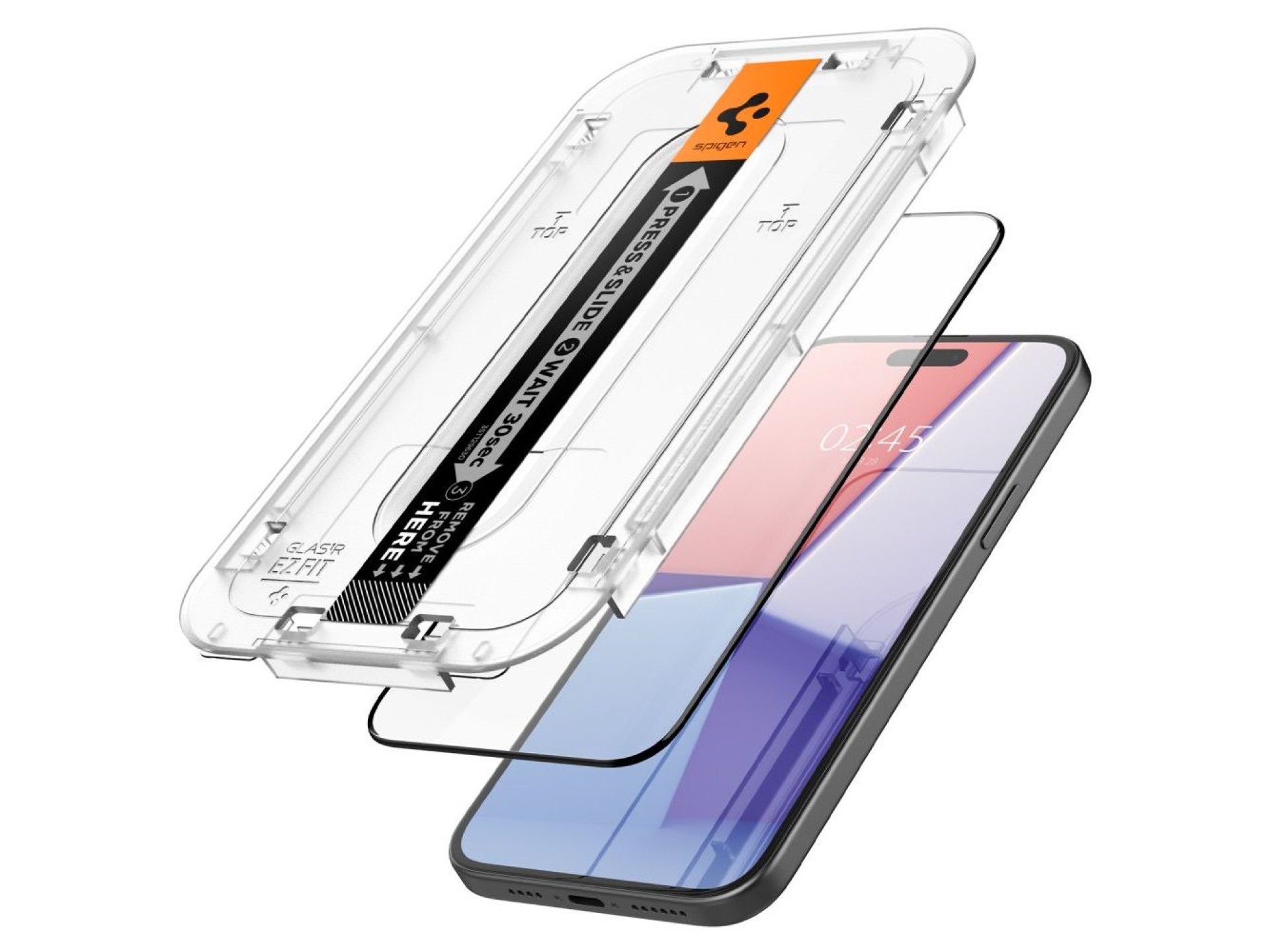 Protector de pantalla de vidrio templado Spigen Glas.tR EZ Fit FC para iPhone 15 Plus - Negro
