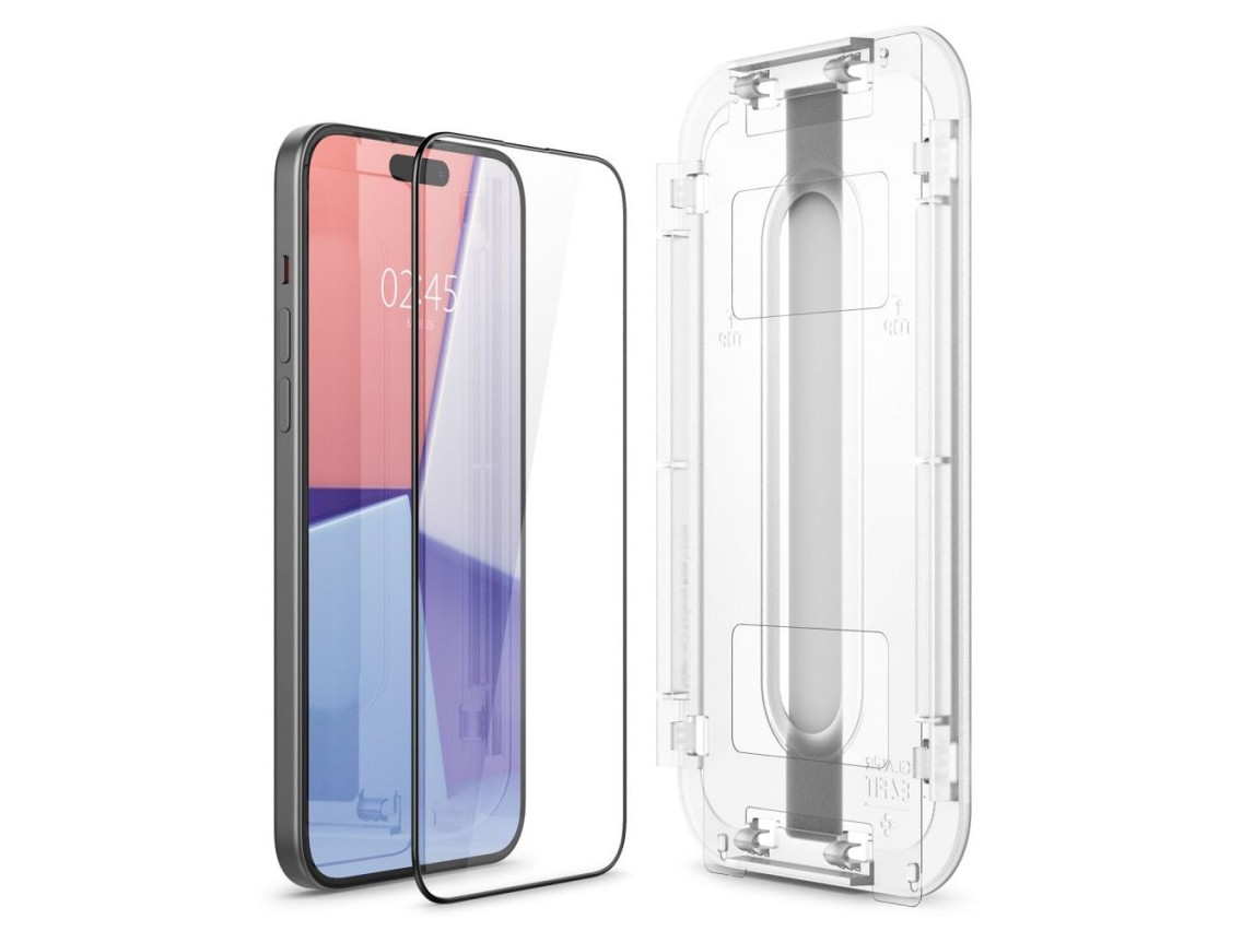 Protector de pantalla de vidrio templado Spigen Glas.tR EZ Fit FC para iPhone 15 Plus - Negro