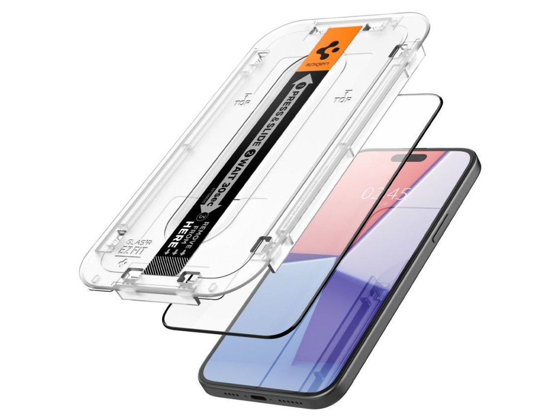 Protector de pantalla de vidrio templado Spigen Glas.tR EZ Fit FC para iPhone 15 Plus - Negro