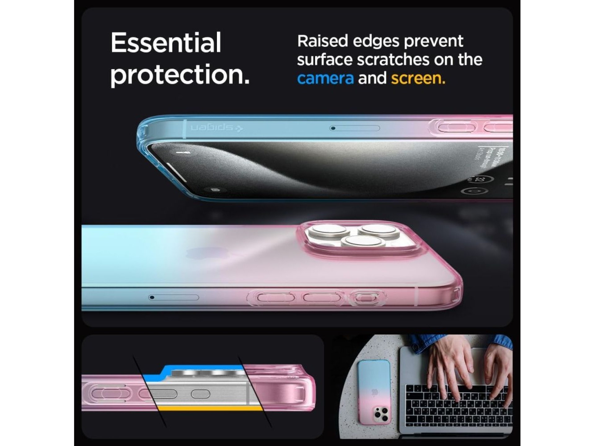 Capa Spigen Liquid Crystal para iPhone 15 Pro - Rosa/Azul