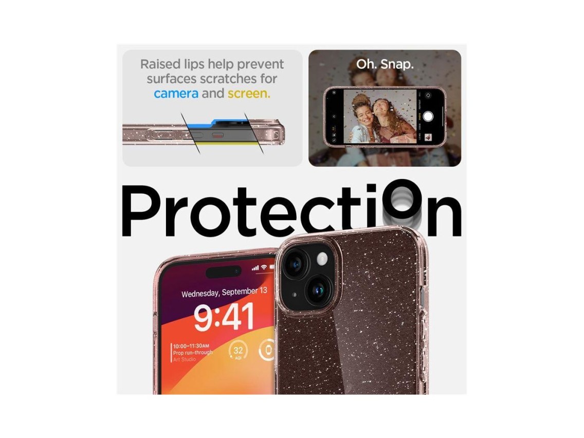 Funda Spigen Liquid Crystal Glitter para iPhone 15 Plus - Rosa/Transparente