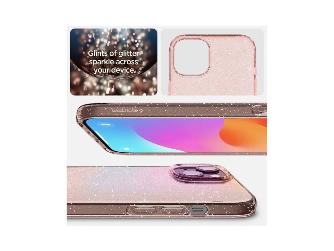 Funda Spigen Liquid Crystal Glitter para iPhone 15 Plus - Rosa/Transparente