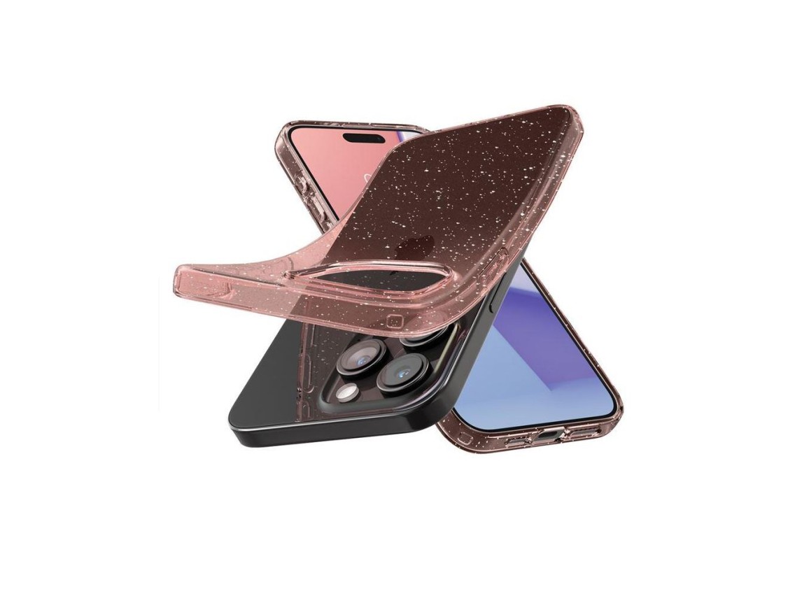 Capa Spigen Liquid Crystal Glitter para iPhone 15 Pro Max - Rosa/Transparente