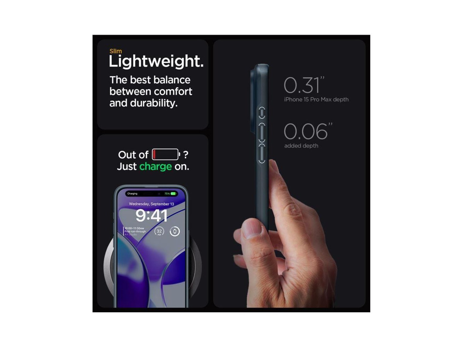 Funda Spigen Thin Fit para iPhone 15 Pro Max - Metal negro