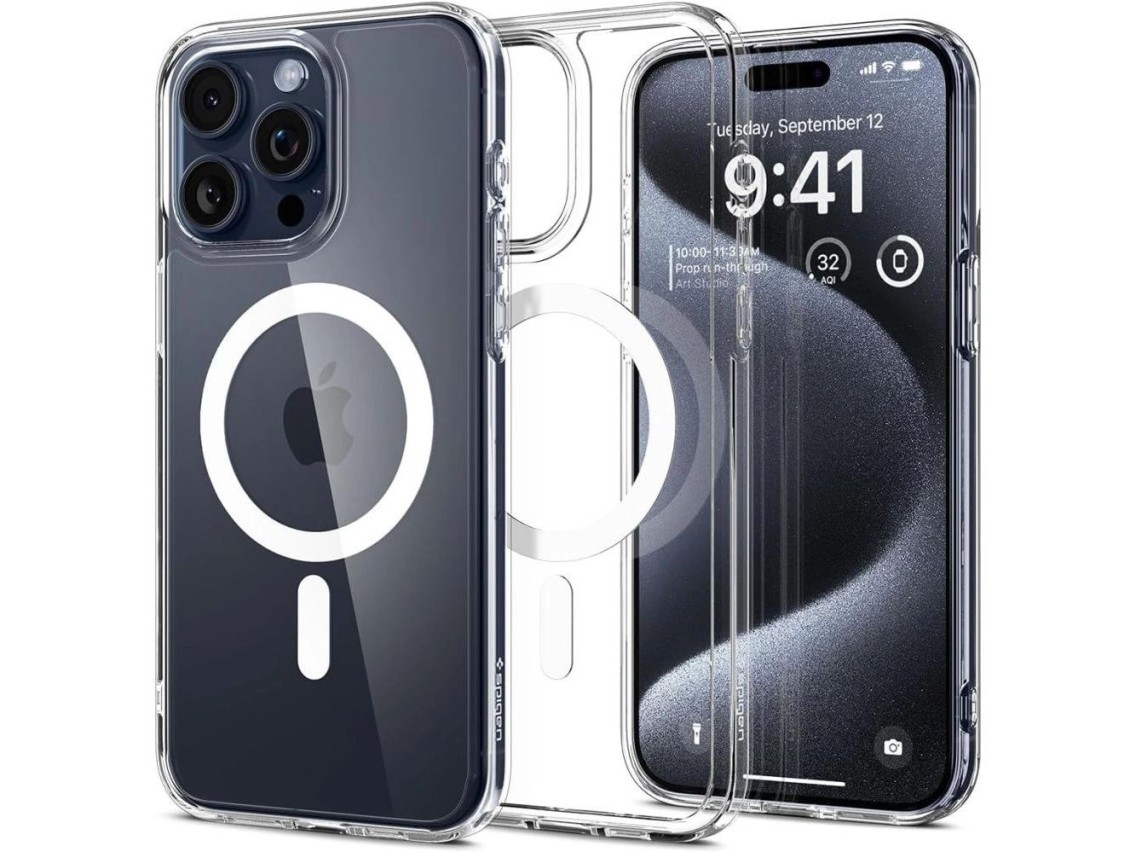 Funda Spigen Ultra Hybrid Mag Case con MagSafe para iPhone 15 Pro - Blanca