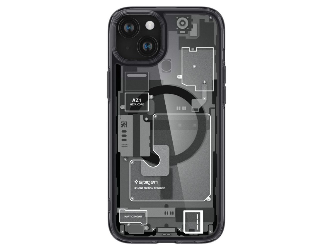 Capa Spigen Ultra Hybrid Mag com MagSafe para iPhone 15 Plus - Cinza Escuro (Estampa Zero One)
