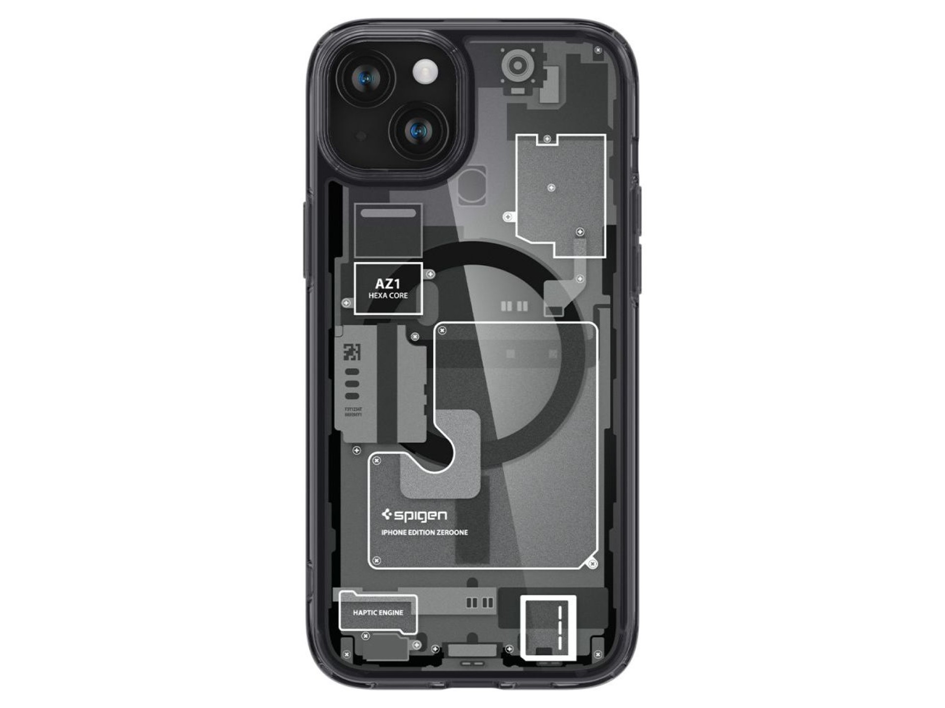 Capa Spigen Ultra Hybrid Mag com MagSafe para iPhone 15 Plus - Cinza Escuro (Estampa Zero One)