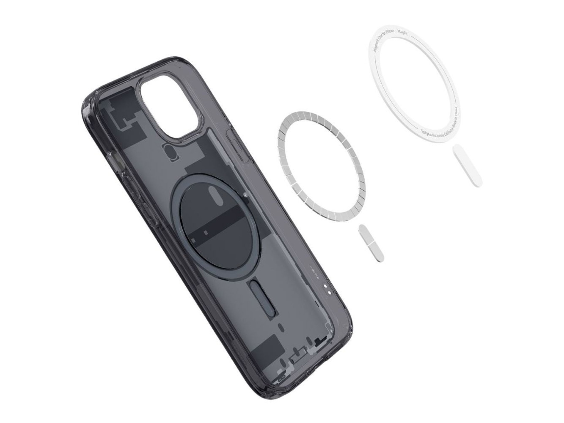 Capa Spigen Ultra Hybrid Mag com MagSafe para iPhone 15 Plus - Cinza Escuro (Estampa Zero One)