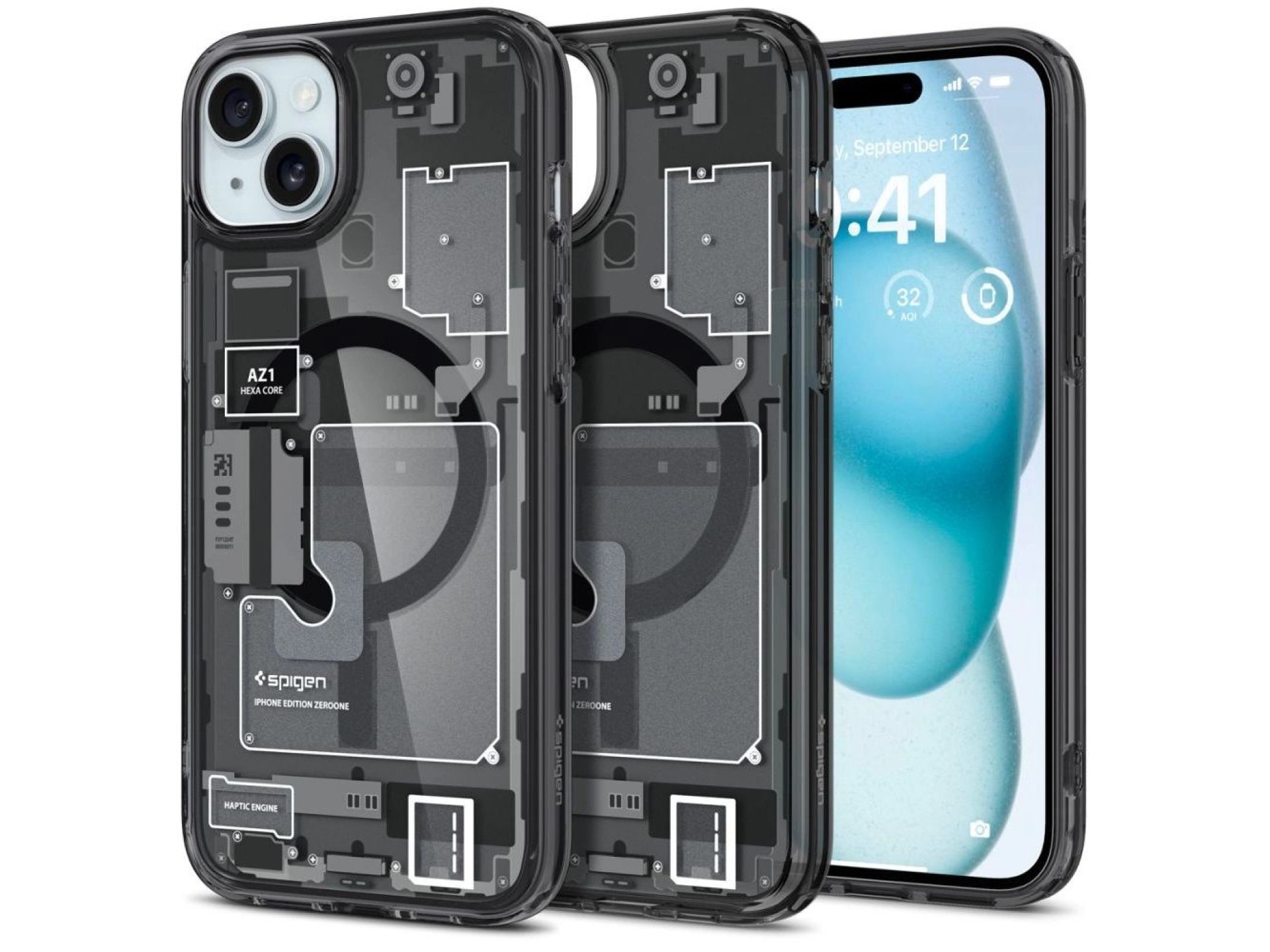 Capa Spigen Ultra Hybrid Mag com MagSafe para iPhone 15 Plus - Cinza Escuro (Estampa Zero One)