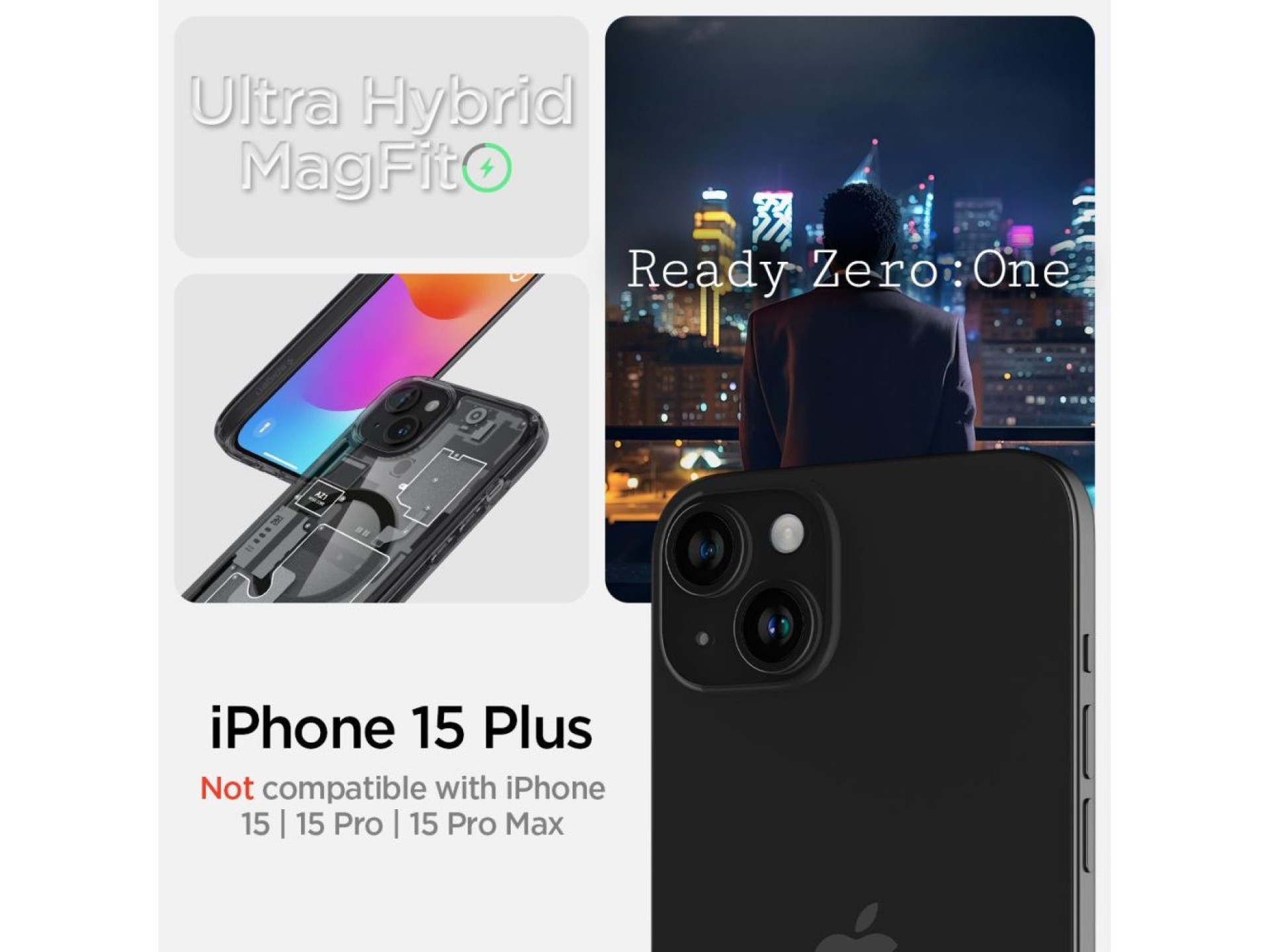 Capa Spigen Ultra Hybrid Mag com MagSafe para iPhone 15 Plus - Cinza Escuro (Estampa Zero One)