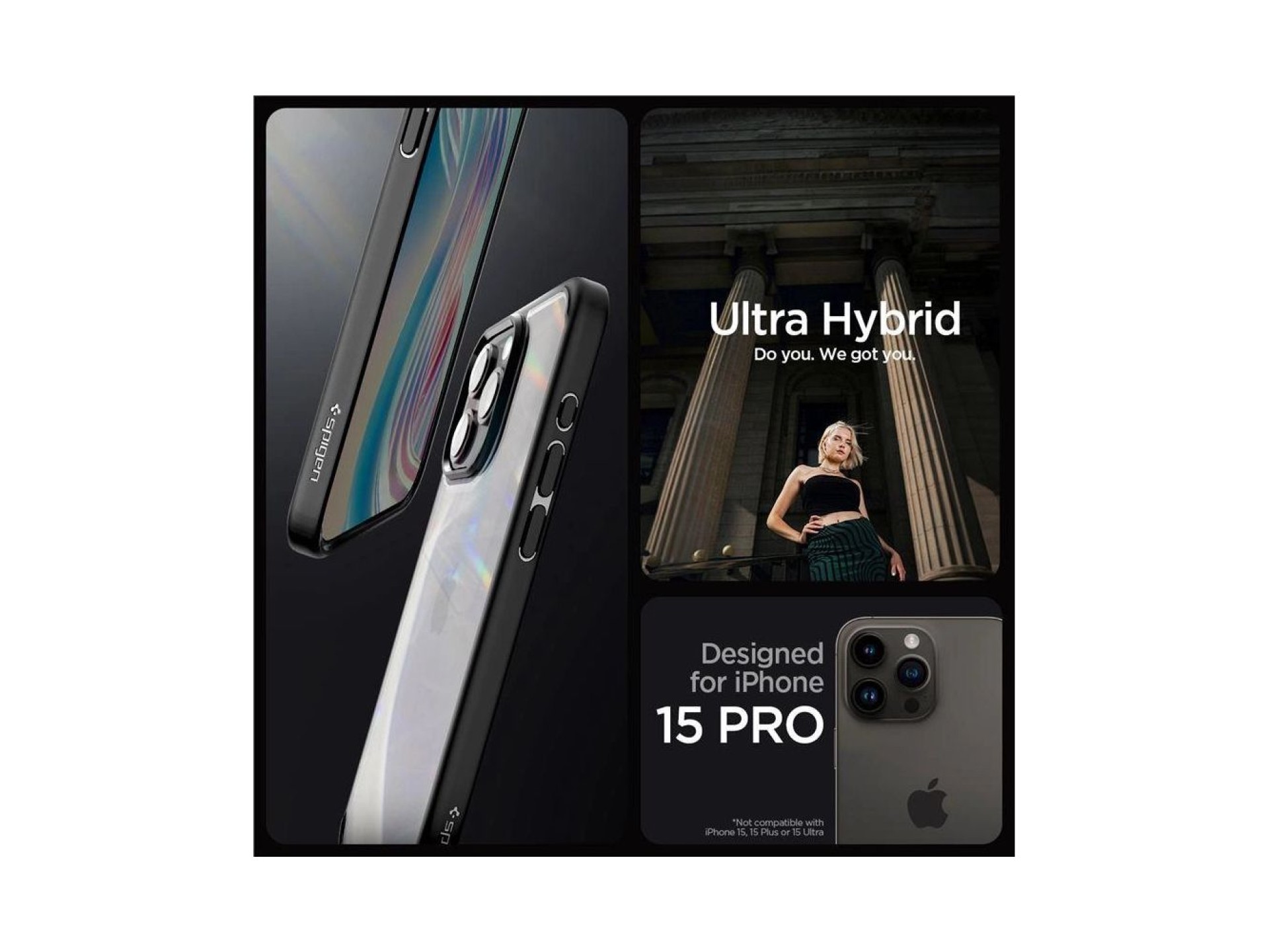 Spigen Crystal Hybrid iPhone 15 Pro Case - Black