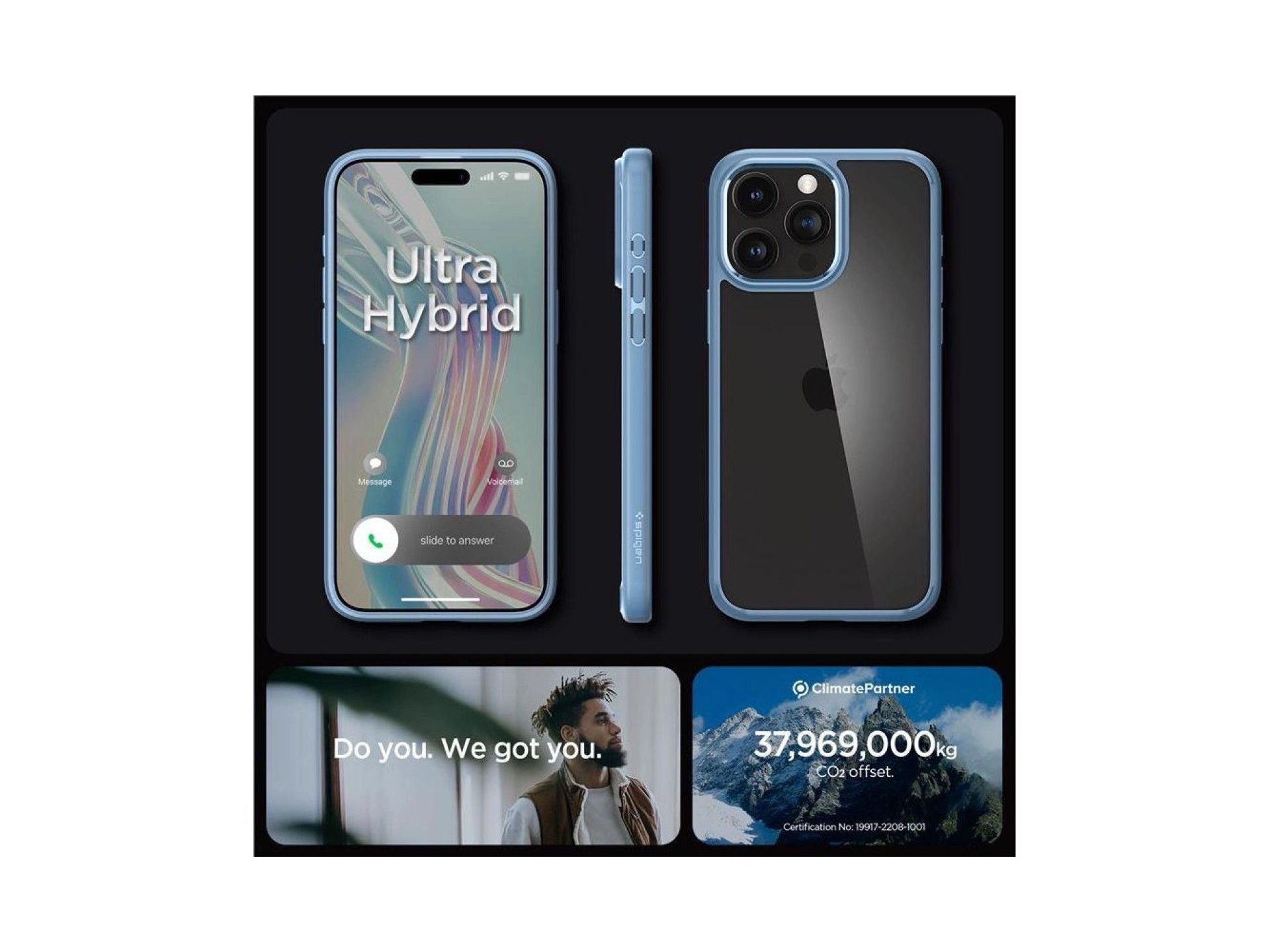Funda Spigen Crystal Hybrid para iPhone 15 Pro Max - Azul transparente