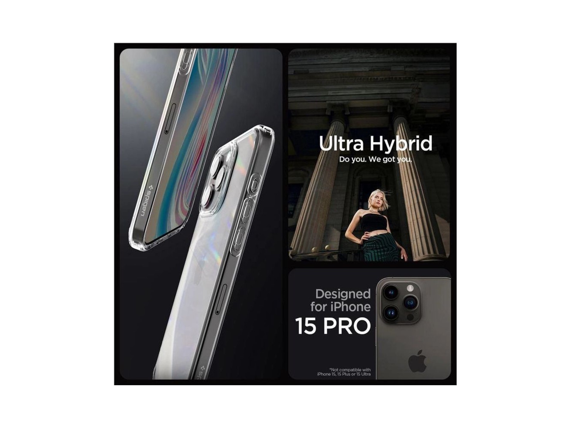 Funda Spigen Crystal Hybrid para iPhone 15 Pro - Transparente