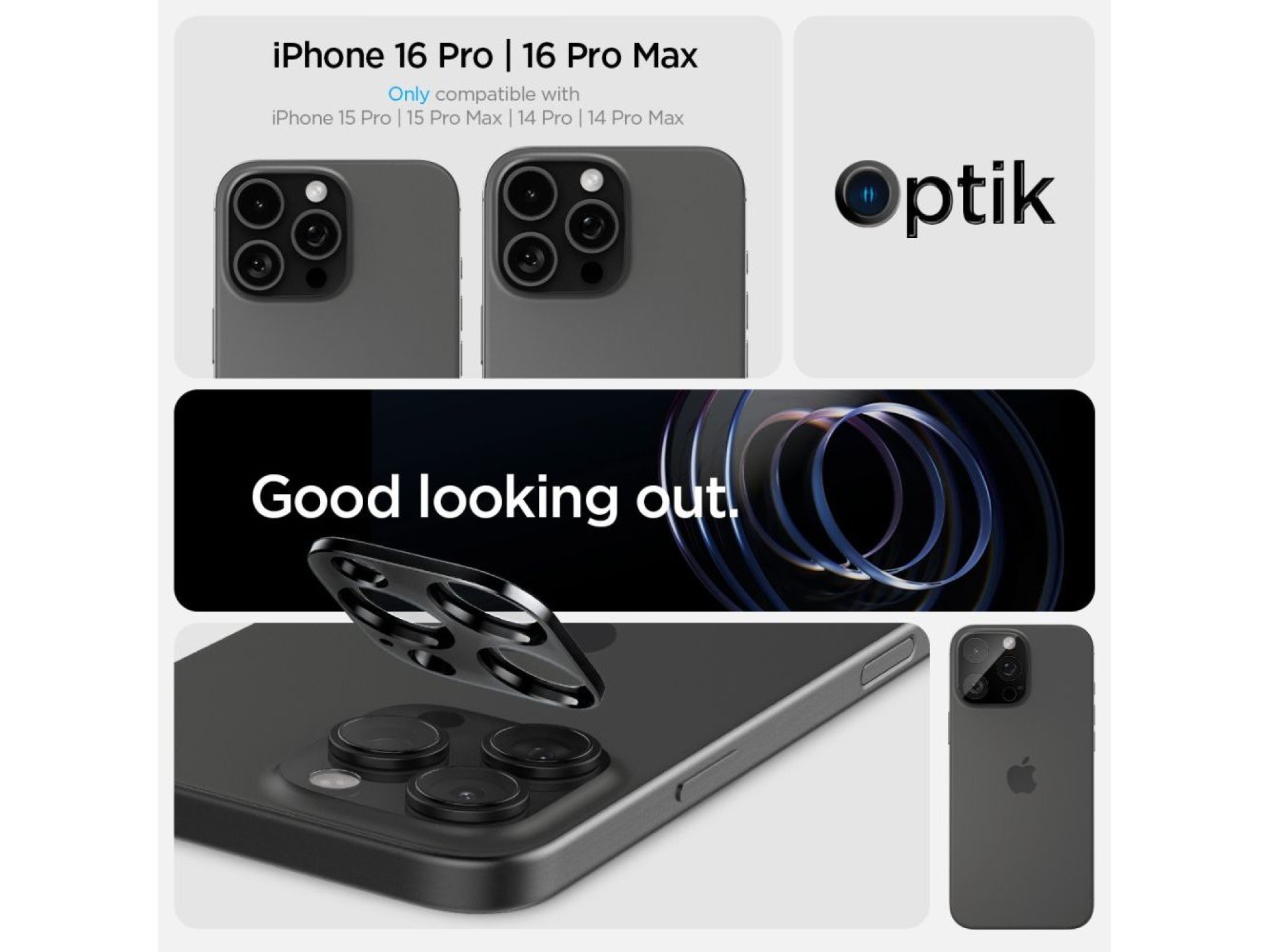 Spigen Optik.tR Camera Protector for iPhone 14 Pro / Pro Max / 15 Pro / Pro Max / 16 Pro / Pro Max -