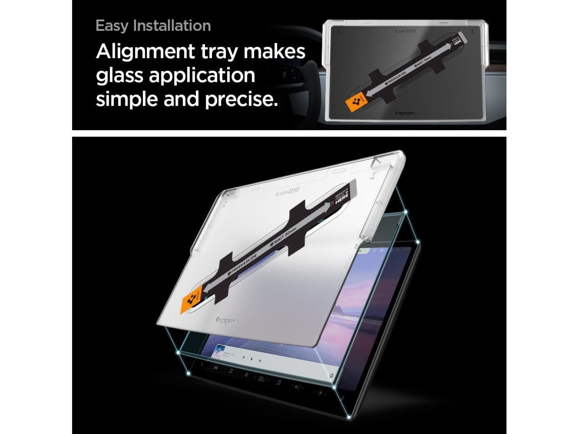 Película de vidro temperado Spigen Glas.tR EZ Fit para Tesla Model X 2022 / Model S 2021 - Preta