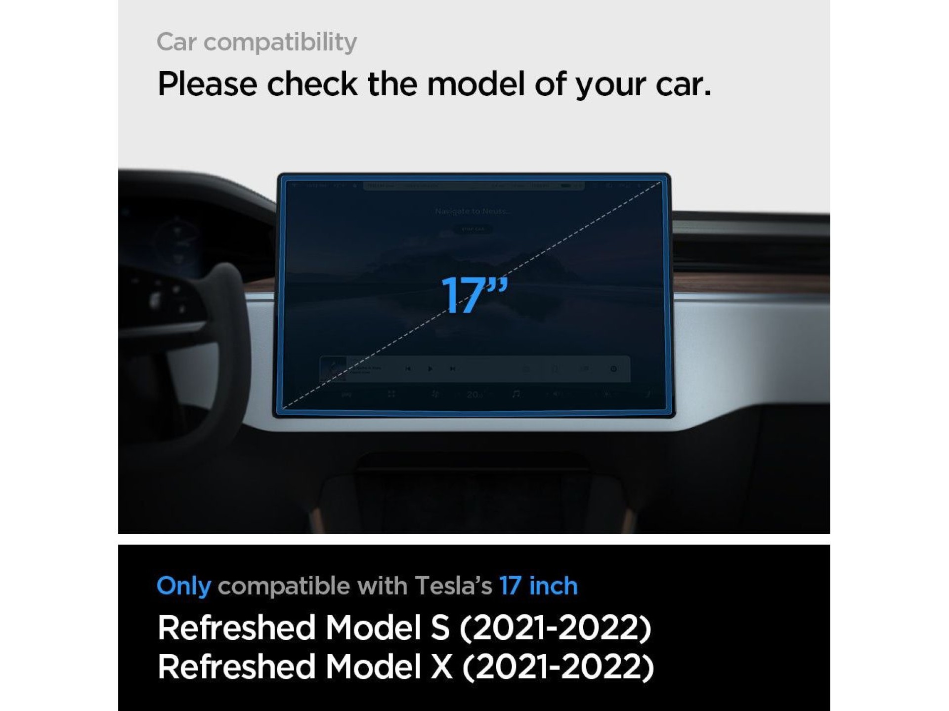 Película de vidro temperado Spigen Glas.tR EZ Fit para Tesla Model X 2022 / Model S 2021 - Preta