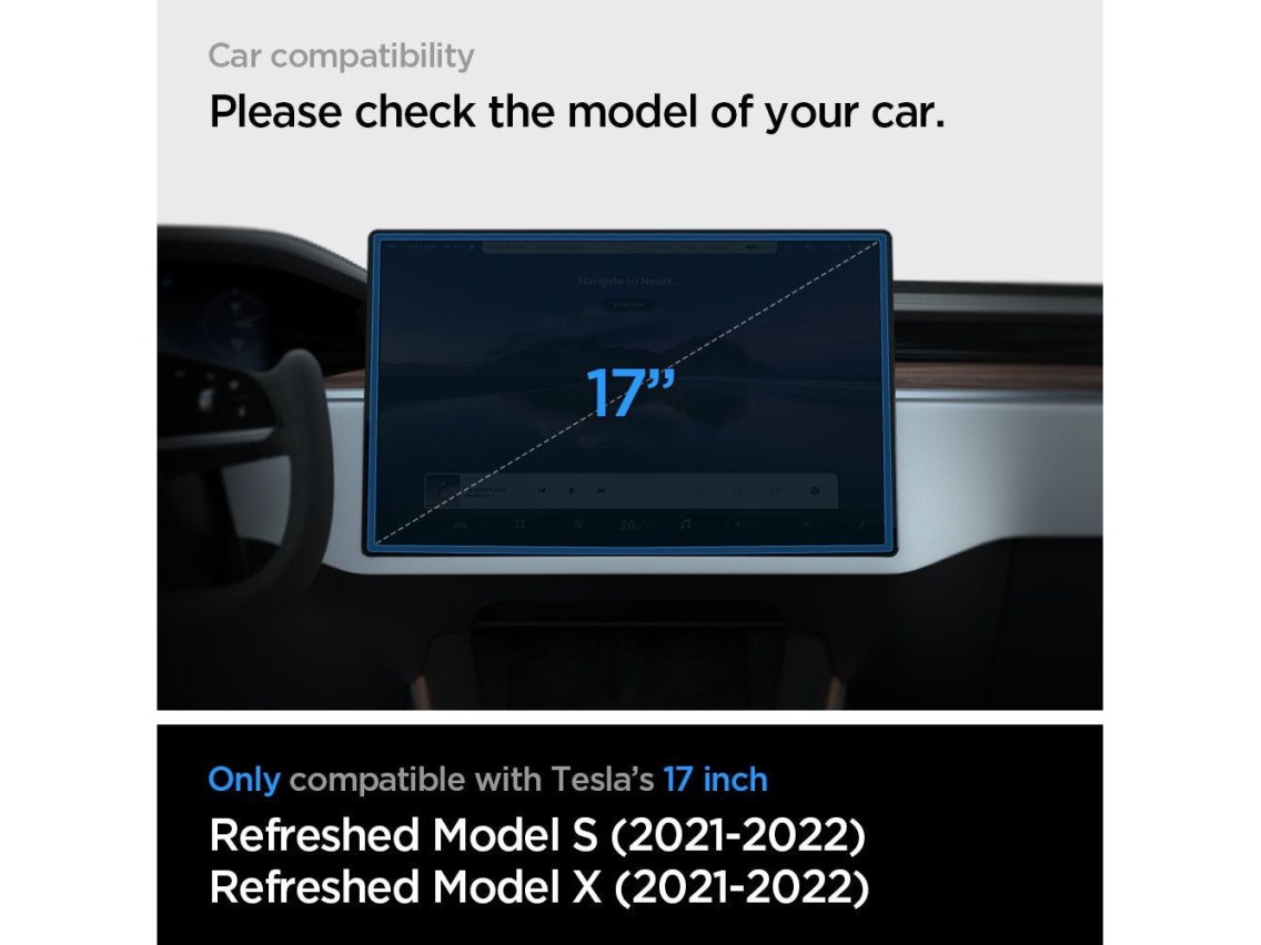 Película de vidro temperado Spigen Glas.tR EZ Fit para Tesla Model X 2022 / Model S 2021 - Preta