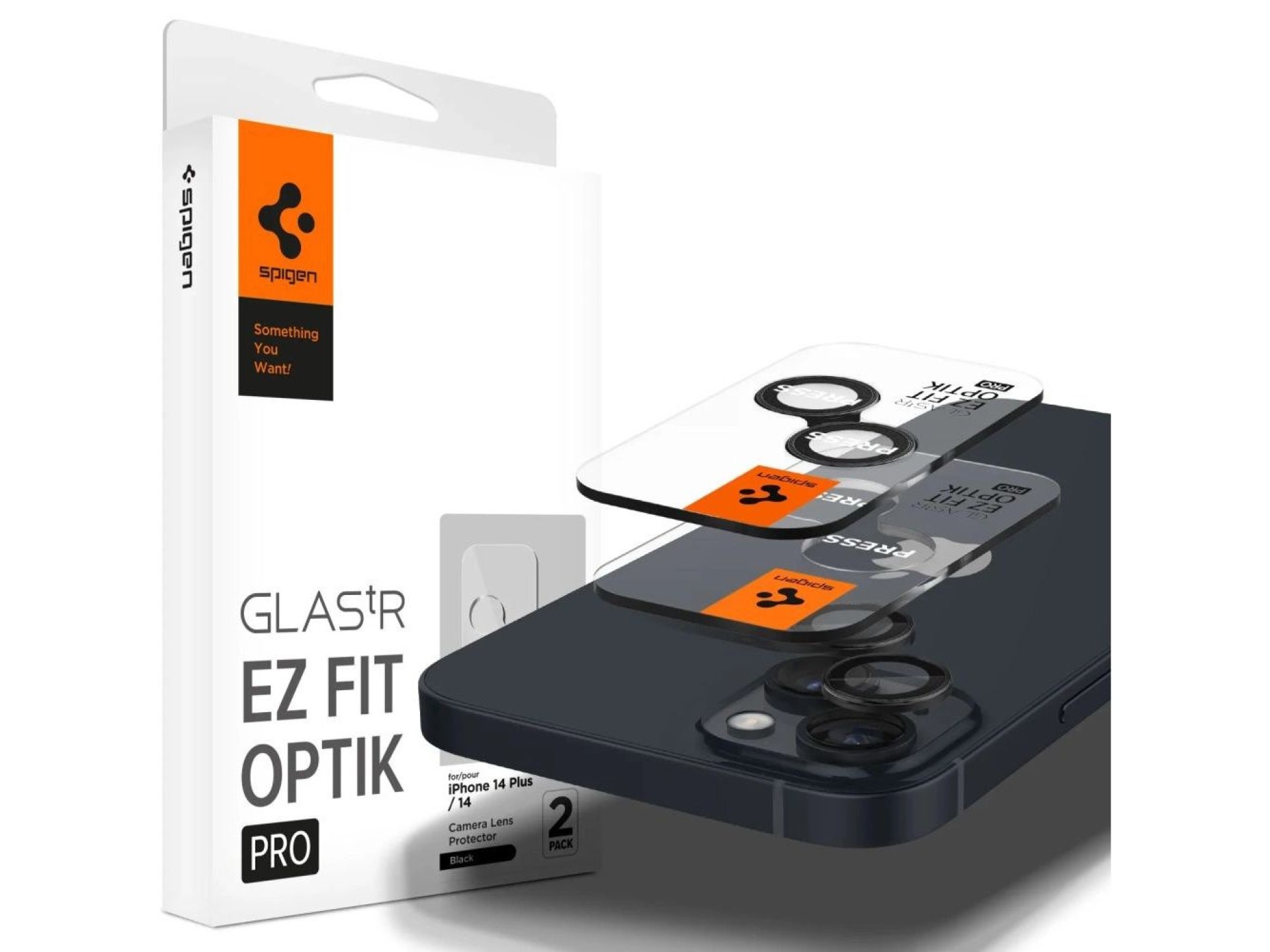 Protetor de câmera Spigen Glas.tR EZ Fit Optik para iPhone 14 / Plus / 15 / Plus - Preto (2 unidades
